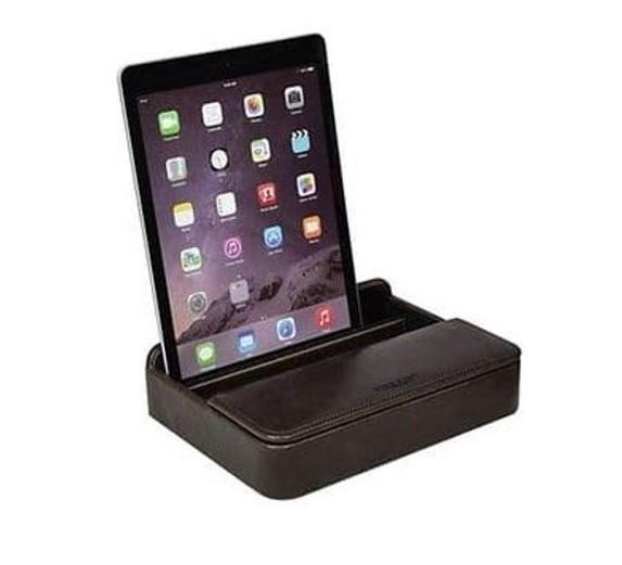 Jacob Jones Grey Valet Tech Charging Cable Stand with Dark Grey Lining Tablet or Smartphone Holder 73809