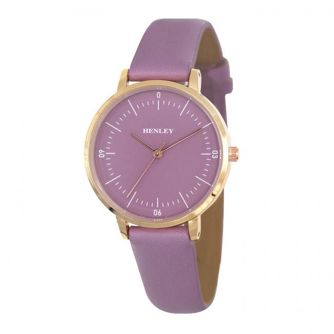 Henley Ladies Minimalistic Polished Round silver tone case Leather Strap Watch H06184 Available Multiple Colour