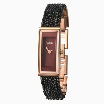 Sekonda Seksy Ladies Bling Fashion Rose Gold Case & Leather Bracelet with Red Dial Watch - 2576