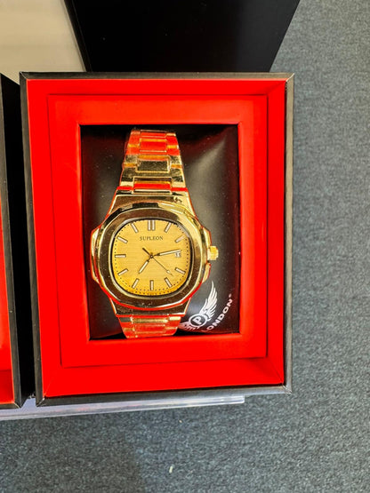 Supleon Men's Gold-Tone Quartz Wrist Watch With Date