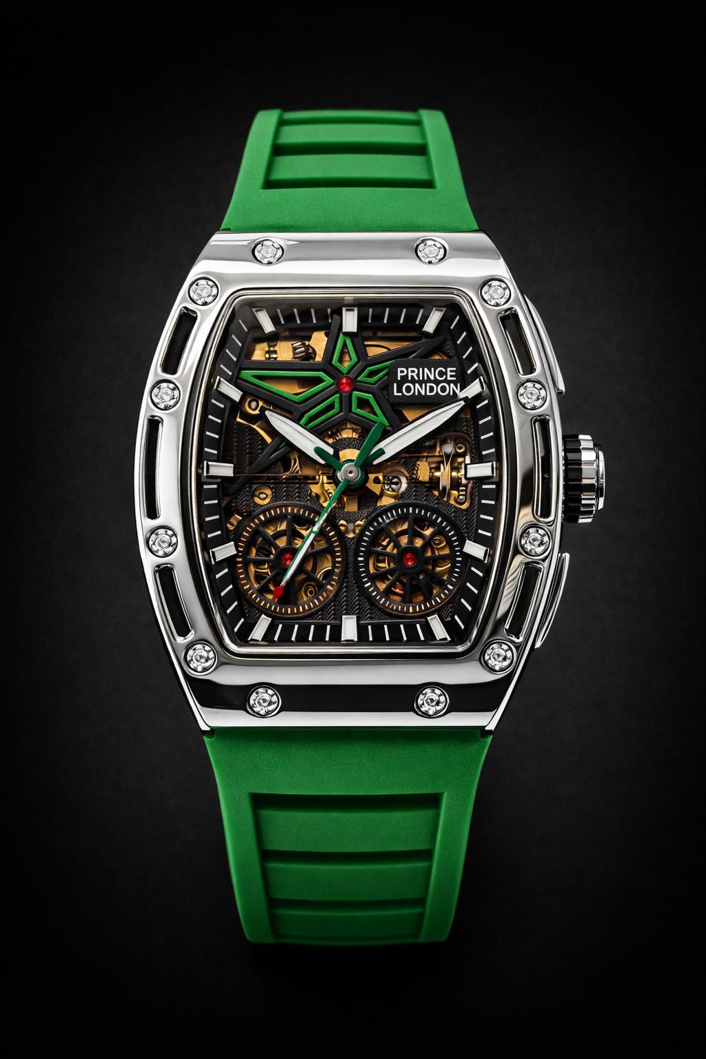 NYL Mens Automatic Mechanical Dial Green Rubber Watch NY London