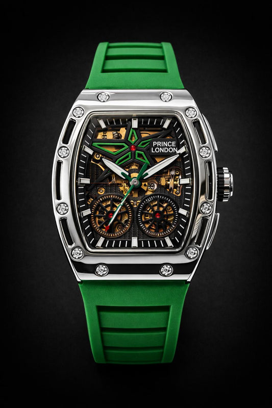 NYL Mens Automatic Mechanical Dial Green Rubber Watch NY London