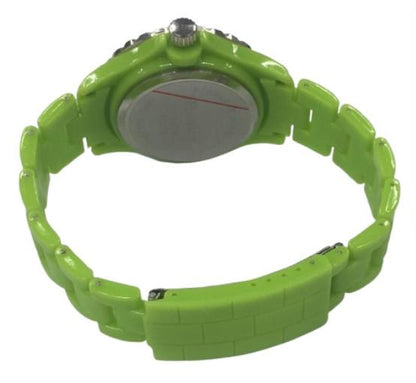 Henley Ladies Bling Fashion Case Lime Green Dial And Plastic Strap Watch H0826.11  - CLEARANCE NEEDS RE-BATTERY