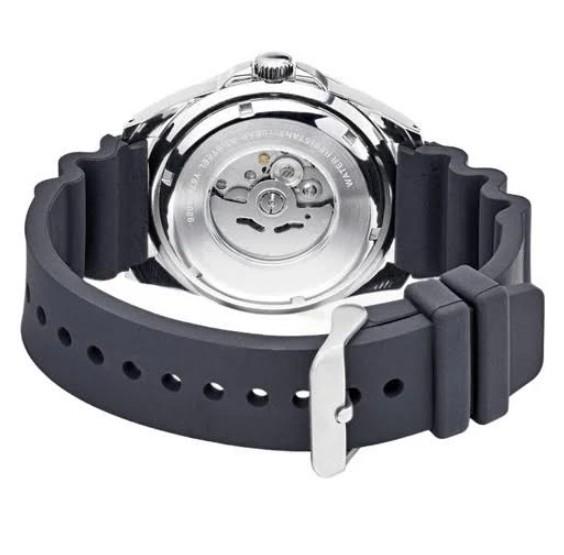 Lorus Mens Fashion Automatic Day/Date 44mm Orange Dial Black Silicone Strap Watch