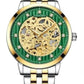 Longbo Mens Automatic Hollow mechanical Dial Analogue Green 2 Tone Metal Bracelet Strap Watch