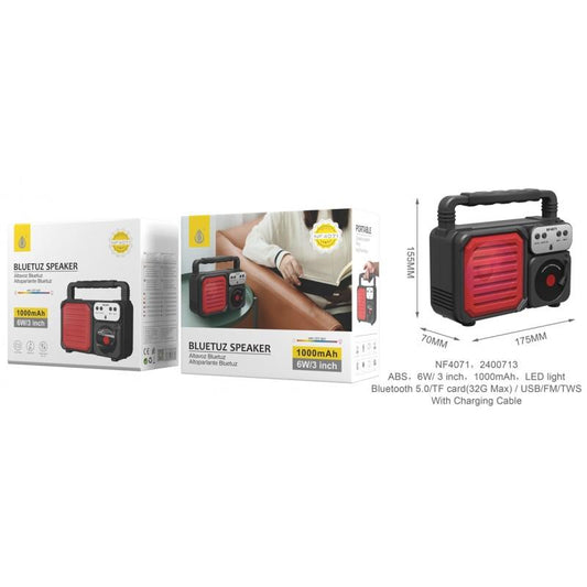 Potable BTS Speaker, BT 5.0, 1000mAh, FM/USB/TF, Red