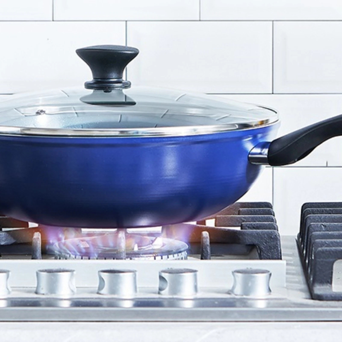 Blue Diamond 28 cm Wok With Glass Lid PFAS-Free Stainless Steel