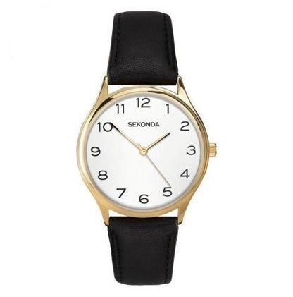 Sekonda Mens Basic White Dial With Black Leather Strap Watch 1854