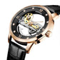 NY London Mens Automatic Hollow mechanical Dial Analogue Rose Brown/Black Leather Strap Watch