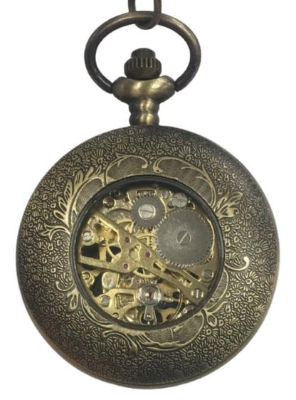 Mens & Ladies Mechanical Hand Winding Half Hunter Steampunk Bronze Pocket Watch