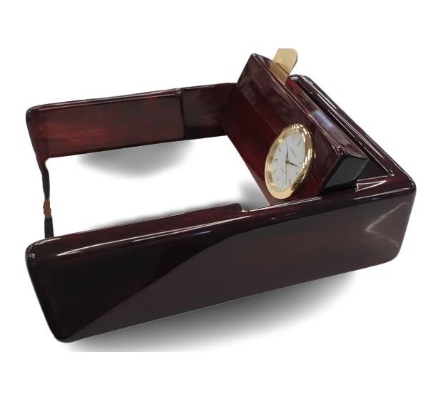 Miniature Clock With Brown Notepad Holder Solid wood IMP201 - CLEARANCE NEEDS RE-BATTERY