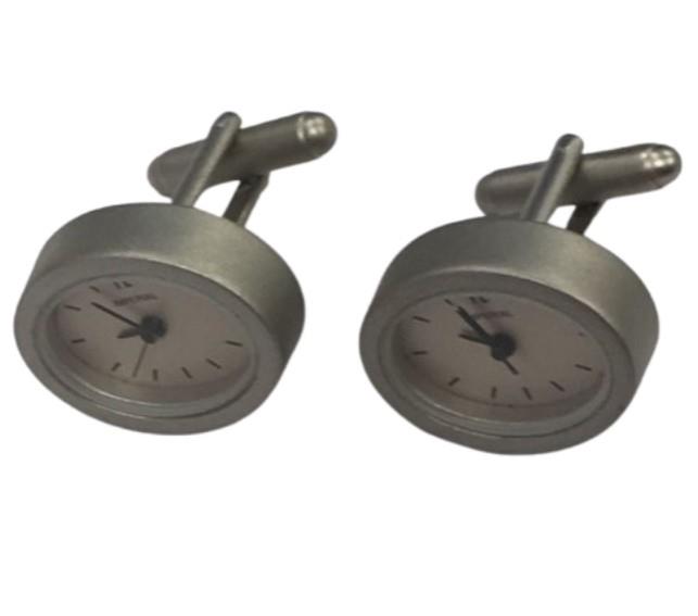 Miniature Clock Silver Plated Metal Cufflinks Solid Brass IMP413S - CLEARANCE NEEDS RE-BATTERY