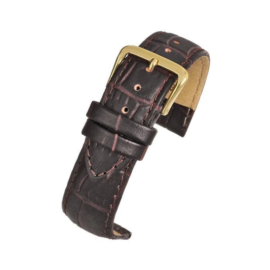 Brown Padded Crocodile Grain Leather Watch Strap Available Sizes 12mm-26mm