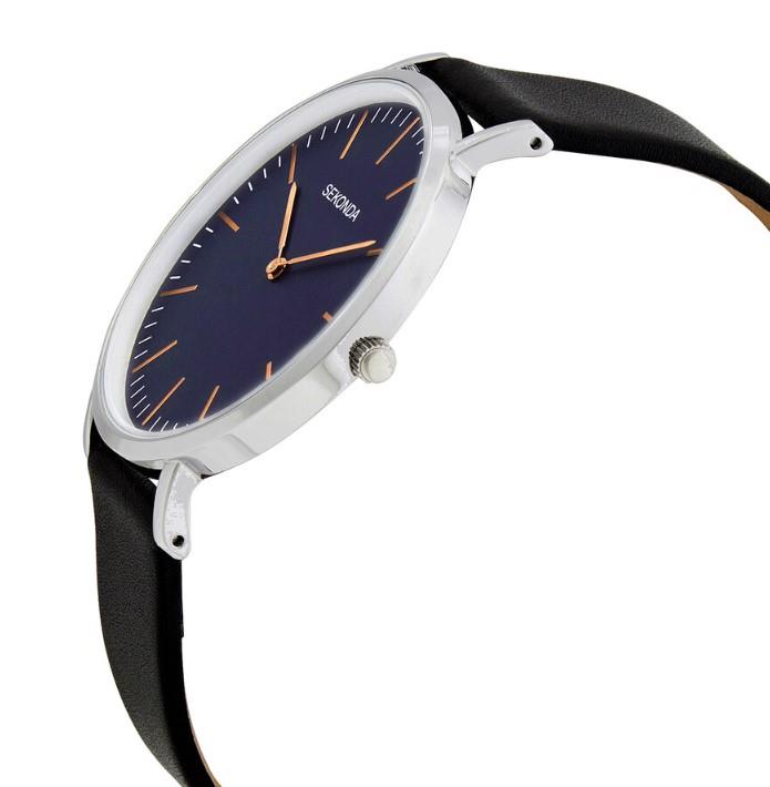 Sekonda Mens Basic Blue Dial Black Leather Strap Watch 1343