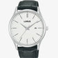 Lorus Mens Basic Date White ‘Moon’Dial Black Leather strap Watch RH937QX9
