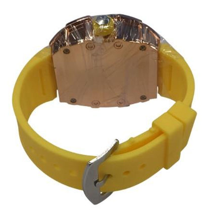 New Rubber Gents Rose Bling Fashion Quartz Movement Dated Skeleton Clear Dial Rubber Strap Watch Available Multi Colour NY London