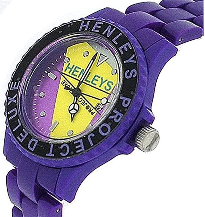 Henleys Project Deluxe Ladies Set of 2 Funky Plastic Watch Purple-White SUMMERTWIN CLEARANCE NEEDS RE-BATTERY