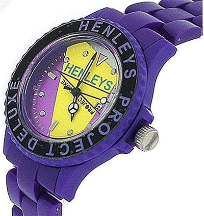 Henleys Project Deluxe Ladies 2 Funky Plastic Watch Gift Set Purple-White SUMMERTWIN CLEARANCE NEEDS RE-BATTERY