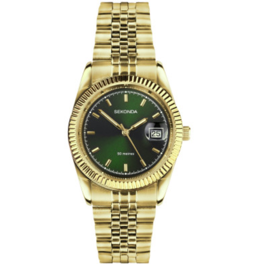 Sekonda Mens Gold Plated Case & Green Dial Bracelet Watch