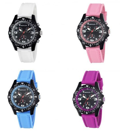 Henley Ladies Fashion Round Matt black sports dial Silicone Strap Watch H06182 Available Multiple Colour