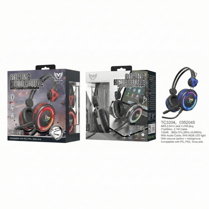 MTK Gaming Headphone RGB Light, with Mic & Volume Control, PC/PS4/XBox One, 2.1M