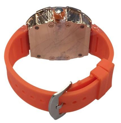 New Rubber Gents Rose Bling Fashion Quartz Movement Dated Skeleton Clear Dial Rubber Strap Watch Available Multi Colour NY London