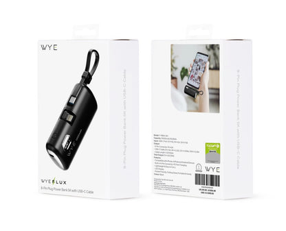 WYE 8 - Pin Plug Power Bank 5K with USB - C Cable