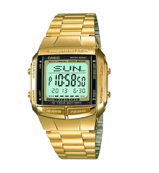 Casio Mens Databank Dual time Digital LED backlight Gold tone Bracelet Watch - DB-360G-9ADF