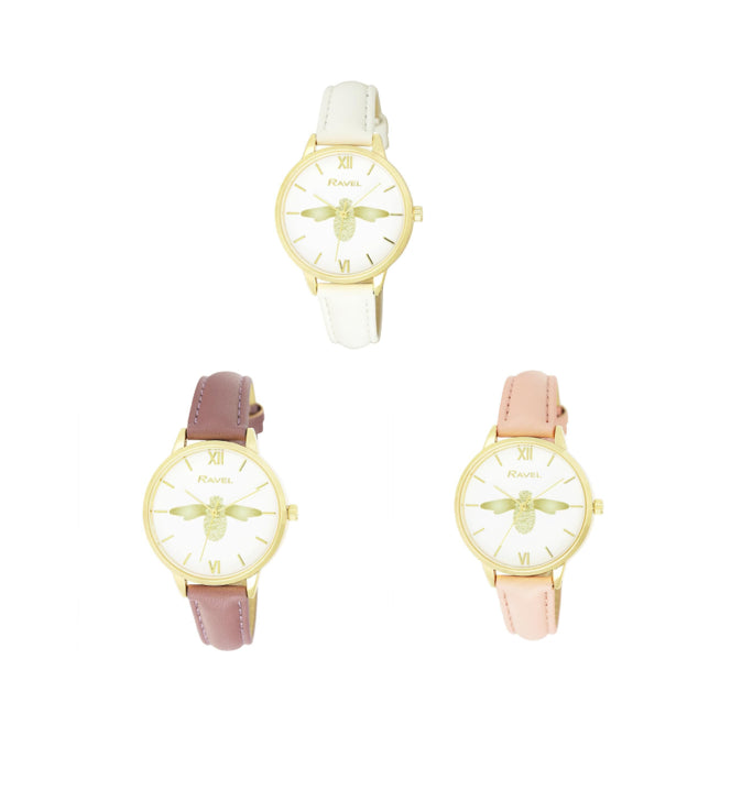 Ravel Ladies Bumble Bee Design Dial With Leather Strap Watch RF007 Available Multiple Colour