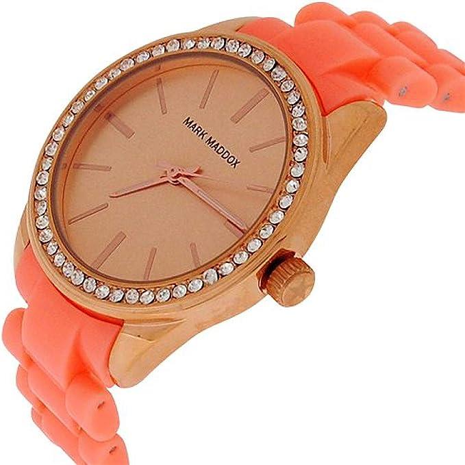 Mark Maddox Ladies Rhinestone Set Bezel Gold Tone Bling Dial and Pink Strap Bracelet Watch MP3017-47 CLEARANCE NEEDS RE-BATTERY