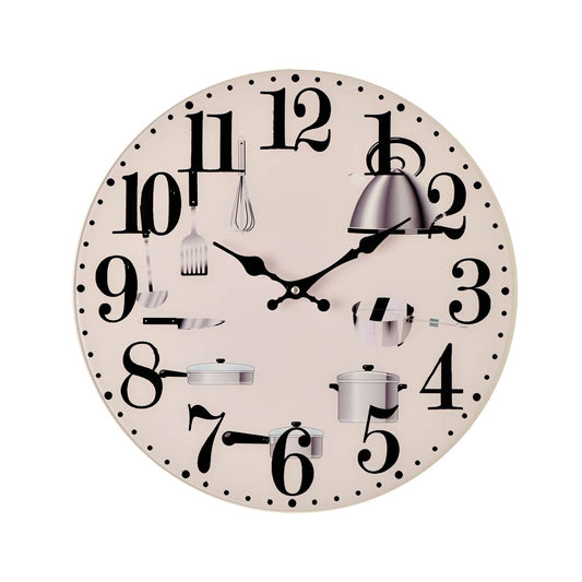 Hometime Glass Wall Clock Kitchen Utensils Design 38cm