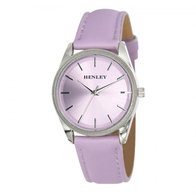 Henley Ladies Colourful Round Shape Pink Soft Faux Leather Strap Watch Green H06186 Available Multiple Colour