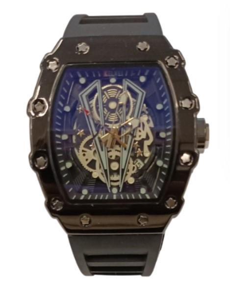 Fashion Mens Quartz Movement Screw Decoration Skeleton Dial Rubber Strap Watch Available Multiple Colour (NY London)