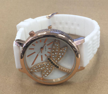 Ladies Fashion Butterfly Bling Dial with Rubber Strap Watch - CLEARANCE NEEDS RE-BATTERY Available Multiple Color