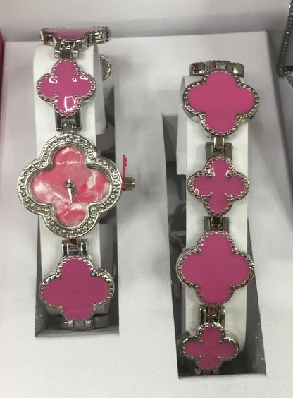 Paul Salatini Ladies Fashion Bling Dial Silver Bracelet Watch Bracelet, Necklace & Earrings Gift Sets 2531 Available Multiple Coloue