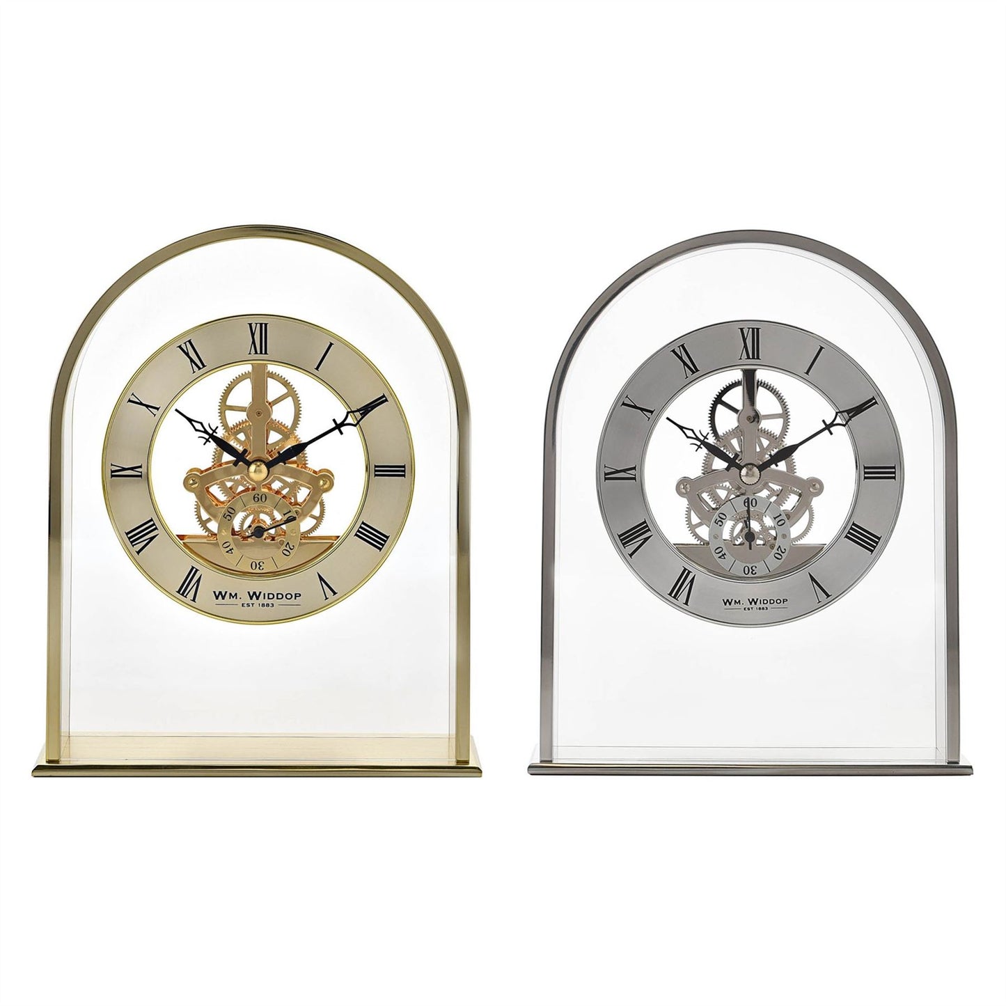Wm.Widdop Arch Mantel Clock Skeleton Dial Roman W2028 Available Multiple Colour