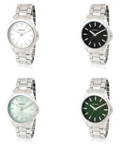Henley Mens Classic Round Case Dial Silver Plated Bracelet Watch H04003 Available Multi Colors