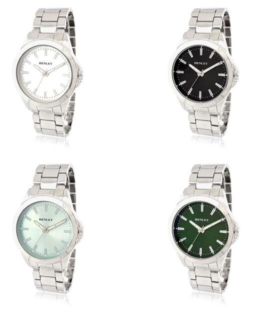 Henley Mens Classic Round Case Dial Silver Plated Bracelet Watch H04003 Available Multi Colors