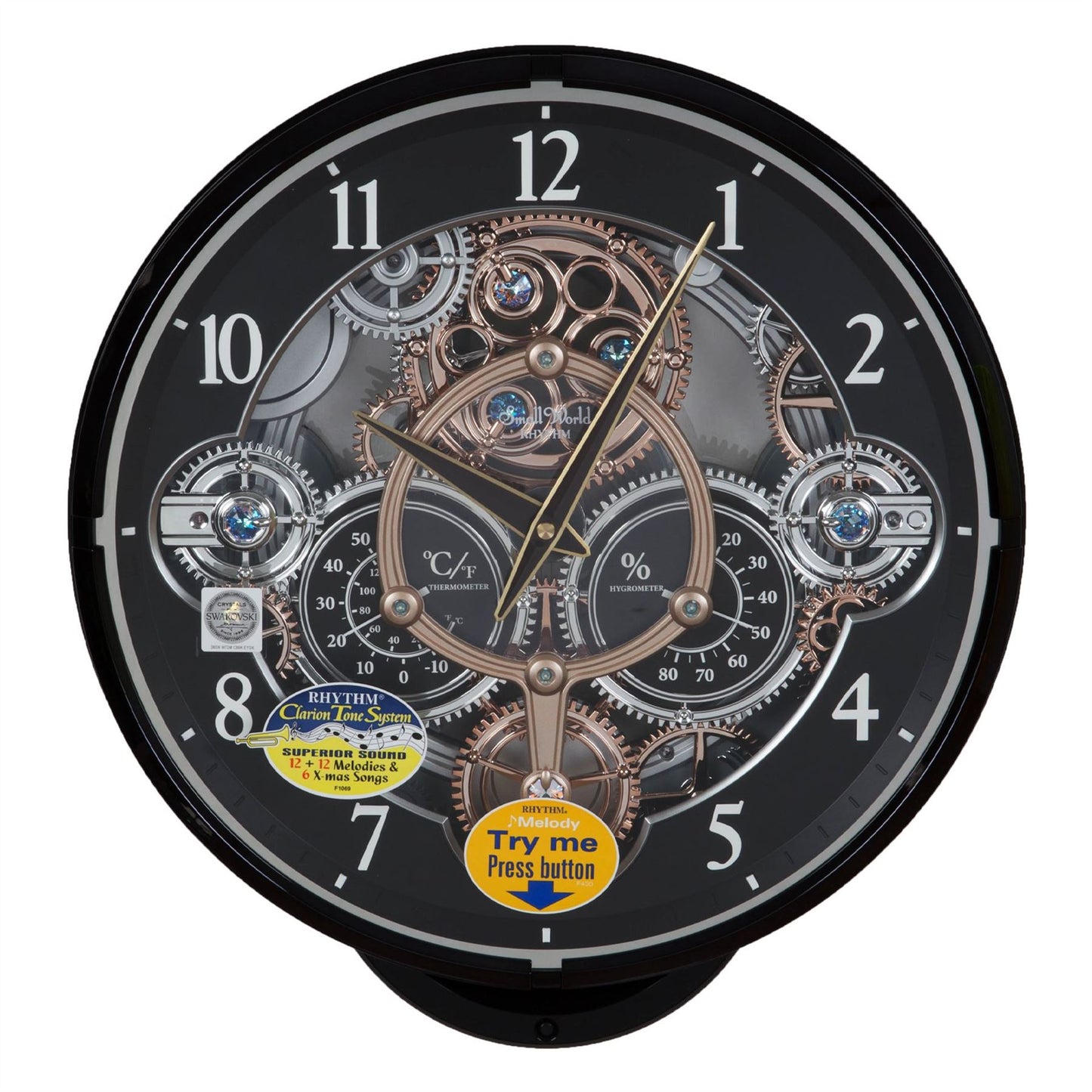 Rhythm Magic Motion Clock Black Gear Rotating Dial