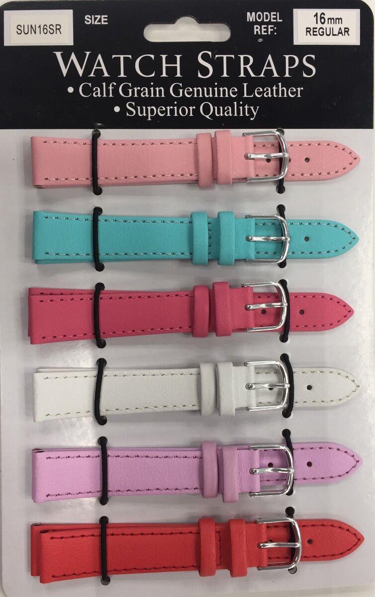 SUNSR Sun Mixed Colour Calf Leather Watch Straps Regular card of 6 - Silver Buckle