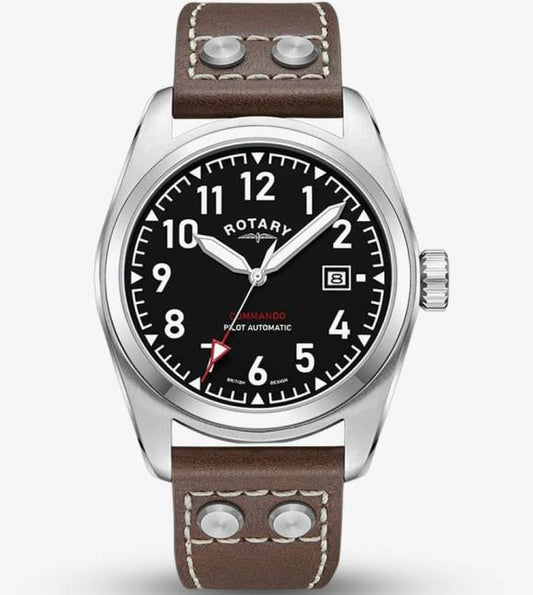 Rotary Mens 1895 Pilot Automatic Brown Leather Watch GS05470/19