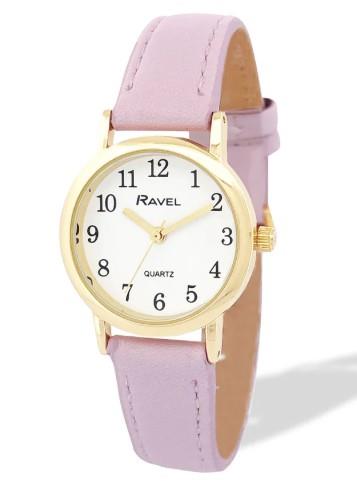 Ravel Ladies Basic Small Gilt Case White Dial Leather Strap Watch Available Multiple Colour