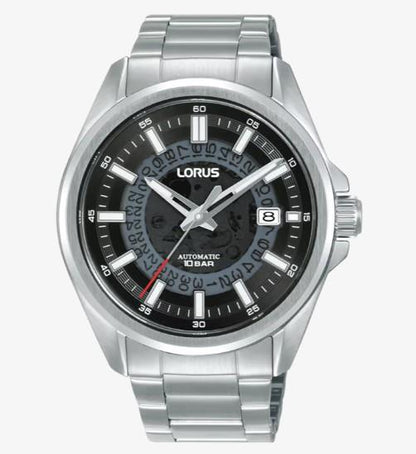Lorus Mens Automatic Date Black Dial Stainless Steel Bracelet Watch RU401AX9