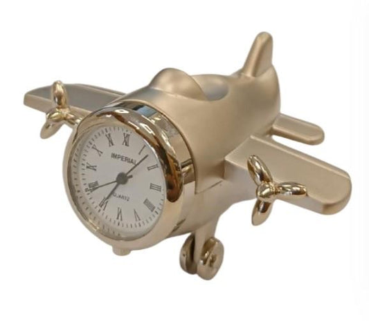 Miniature Clock Silver Tone Aeroplane Solid Brass IMP63S - CLEARANCE NEEDS RE-BATTERY