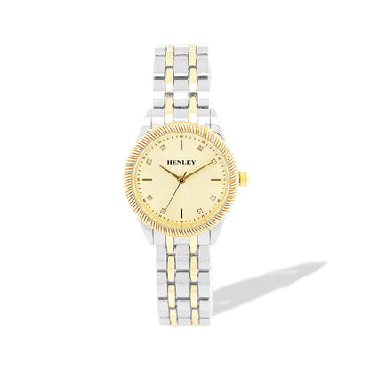 Henley Womens Chiselled Fashion Bracelet Watch - Two Tone/Gold/Silver