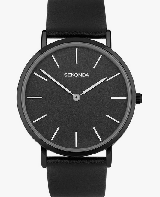 Sekonda Ladies Minimal Black Alloy Case & Leather Strap with Black Dial Watch