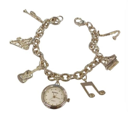 Imperial Ladies Girls Mini Dial with Hanging MUSICAL INSTRUMENT Charms on Bracelet Strap Watch Gift Set IMP756(AL) - CLEARANCE NEEDS RE-BATTERY