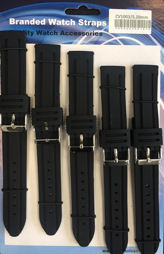 Heavy Duty rubber watch strap black (Pack of 5) CV1003-B Available Multiple Size