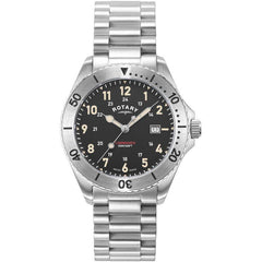 Rotary Mens London Dated Black Dial Steel Bracelet Watch GB05475/19
