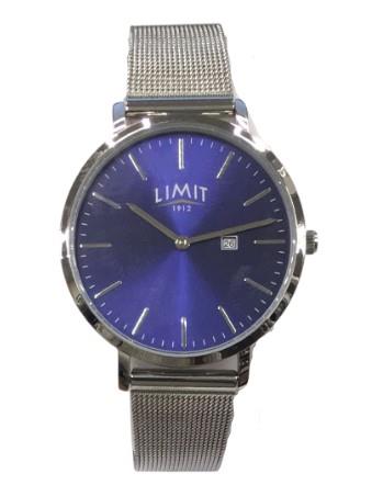 Limit Ladies Fashion Dated Blue Dial Silver Plated Mesh Bracelet Watch 60186